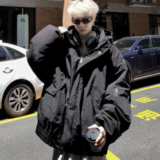 Nying american workwear cotton jacket men's winter new high street trendy brand fried street thickened warm cotton coat loose cotton jacket m9066 black xl 130-150jin jin is equal to 0.5 kg