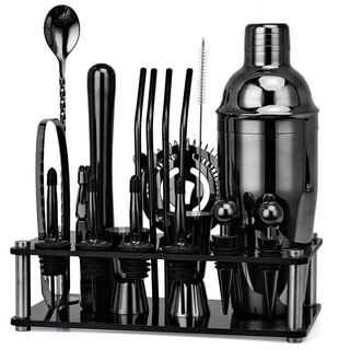 Huili custom-made steel cocktail shaker cocktail set black shaker cocktail mixing tools 20-piece set bar utensils black 750 cocktail shaker set