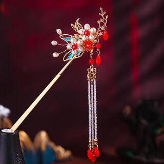 Qianbaolai ancient style hairpin cloisonné hairpin hanfu headdress women's cheongsam hair accessories flower tassel step shake new chinese style hairpin hairpin