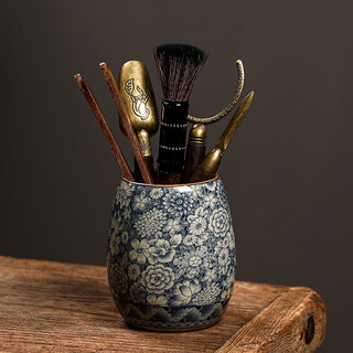 The six gentlemen of the tea ceremony in the preface of the craftsman, ru kiln blue and white tea cylinder, tea spoon, tea clip, tea needle, pot keeper, and pen, household tea accessories set, clay blue and white - the six gentlemen of the tea ceremony