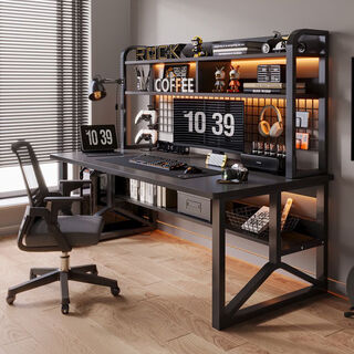Jifei computer desk desktop e-sports desk and chair combination simple desk student home study desk bookshelf integrated table simple model black oak color 80 cm non-main picture