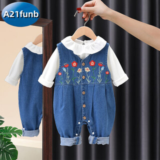 A 21 funb baby overalls set 2025 new girls spring clothing fashionable and fashionable baby spring and autumn two-piece set internet celebrity hot street flower wide shoulder denim set 80