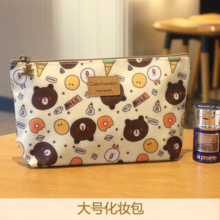 Baimingwei korean cute print cosmetic bag small floral waterproof portable cosmetic bag large capacity toiletries bag travel storage bag apricot brown bear large