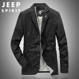 Jeep jeep suit men's spring and autumn new casual cotton business casual jacket men's large size suit loose jacket black xl (recommended 150-170jin jin equals 0.5 kg)