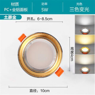 Yilin led downlight three-color dimming simple light household 5w ceiling light embedded 6.5/7/7.5/8cm ceiling hole light local gold three-color (white light + warm light + neutral light)