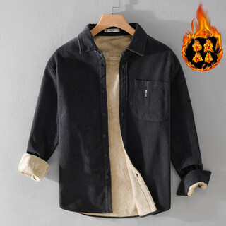 100% pure cotton winter new thickened velvet men's shirt casual simple versatile versatile warm and cold-proof youth jacket 6116 dark gray velvet corduroy 2xl