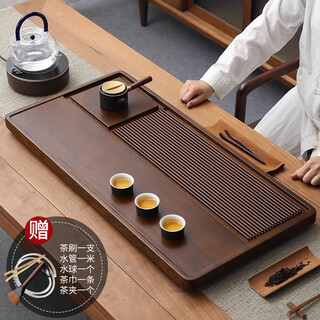 Halodn tea tray drainage household simple one-piece chinese kung fu tea table ebony grain tea tray tea set dry brewing pinyi-ebony grain 50*30*2.5 2024 new tea tray + six major gifts