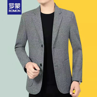 罗蒙（ROMON）休闲西服男士外套韩版修身中年商务小西装春秋季单件百搭上衣男潮 灰色 纯色 4XL 195 适合180-200斤