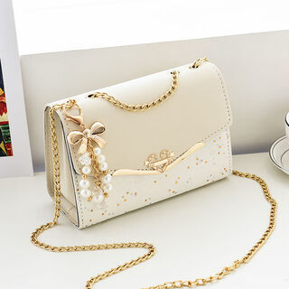 Yizhuchun bag women's new versatile crossbody bag sequined fashion shoulder bag korean version women's shoulder bag off-white (free pendant)