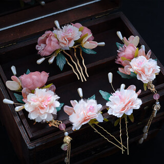 Lingchuan hanfu headdress made in the song dynasty, juanhua photo, fairy costume accessories, garland, exquisite ancient style full set of hair accessories, pink silk flower suit
