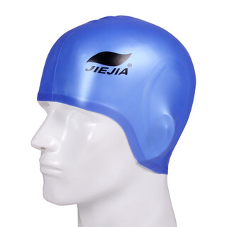 Jiejia new silicone swimming cap ear protection waterproof enlarged swimming cap anti ear water hat unisex equipment ear protection cap blue