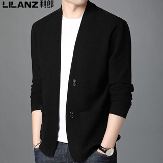 Lilang men's coat cardigan sweater outer loose wool men's sweater spring and autumn wool outer shawl black 170/l