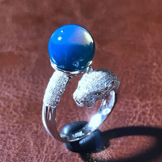 Natural dominican amber ring s925 silver high blue 3a pure water amber leopard head live ring for women dominican amber 12mm round beads