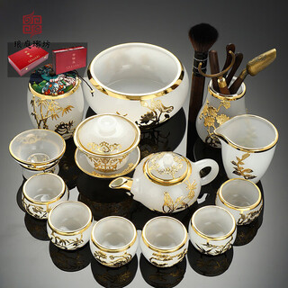 Langting yafang high-end tea set set, glass pure handmade kung fu tea cup set, home office gift teapot cover bowl, glass set (large set) 14 pieces