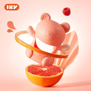 Ikv bear hand guard teether for baby silicone anti-baby teether can be boiled and storage box little fat bear - pink