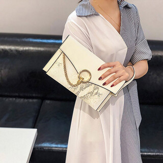 Time 100 (time100) clutch bag large capacity new fashion temperament clutch bag dress socialite dinner bag versatile snake pattern clutch women's bag white