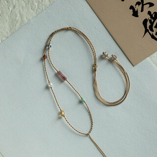 Only one pair of natural stone necklace rope gold lock jade hand-woven gold braided rope pendant clavicle chain versatile fresh niche style champagne color