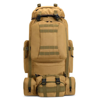 Camouflage backpack, military fan backpack, outdoor travel camping backpack, 80l combined large-capacity mountaineering bag, khaki backpack