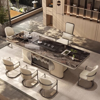 Luxurious stone slate tea table modern light luxury office tea table kettle integrated new chinese tea table and chair combination 1.6 meters venetian brown tea table with three-piece tea set
