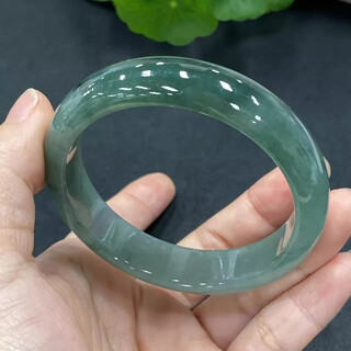 Xingting ice waxy oil green jadeite (processed) jade bracelet for women, safe bracelet for girls, half mountain and half water no. 60