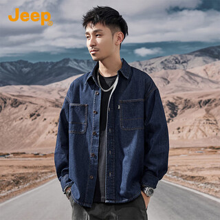 Jeep denim shirt men's double pocket men's shirt 2025 autumn and winter casual loose long-sleeved versatile jacket men's top