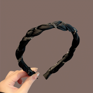 Xiaoqinggua korean light luxury rhinestone wrapped fabric headband women's high skull headband high-end 2025 gray style headband f2728 rhinestone wrapped headband