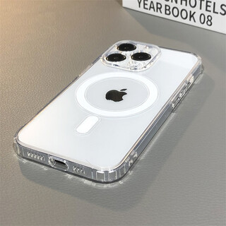 Yin shang four-corner airbag anti-fall magsafe magnetic suction suitable for iphone17 apple 15pro mobile phone case transparent silicone 12 simple 14 advanced magnetic suction mobile phone case protective cover magsafe magnetic suction fine hole fully transparent four-corner airbag anti-fall iphone 14promax