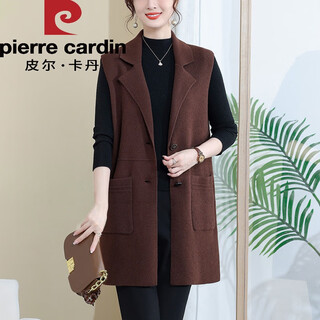 Pierre cardin double-sided woolen vest for women mid-length spring and autumn outer vest middle-aged mother suit collar woolen vest sleeveless brown xxl 126-139jin jin is equal to 0.5 kg