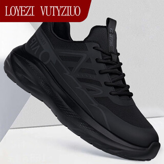 Loyezi vutyziuo light luxury men's shoes 2025 autumn and winter new casual versatile non-slip anti-odor men's thick-soled lightweight sports running shoes black 41 standard leather shoe size