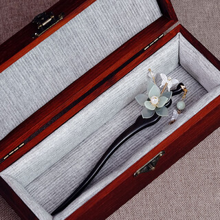Meng junchen ebony wood handmade jade hairpin hanfu xiu jade ancient style magnolia tassel hairpin birthday valentine's day gift new xiu jade + high-end mahogany gift box with certificate