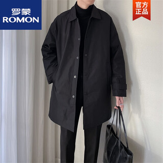 Romon spring and autumn korean style casual loose handsome lapel windbreaker men's high-quality temperament versatile mid-length jacket. black 3xl