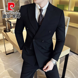 Pierre cardin (pierre cardin) double-breasted suit men's suit business professional formal wear groom wedding dress men's high-end casual suit suit xz338 black double-breasted single-piece suit 2xl (140-155jin jin equals 0.5 kg)