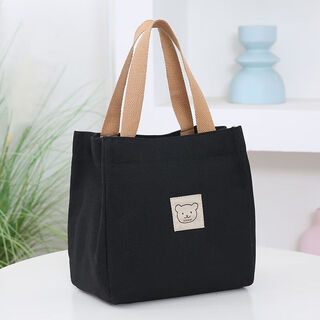 Pengjing 2024 canvas handbag original japanese women's bucket canvas bag tote zipper lunch box simple bag bear small square bag classic black