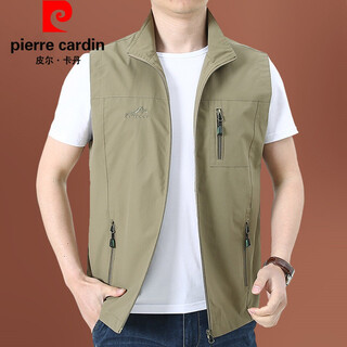 Pierre cardin high-end brand men's clothing men's vest spring and autumn thin jacket outdoor casual vest vest large size vest middle-aged men's trendy knitted 8768 khaki xl 150jin jin equals 0.5 kg