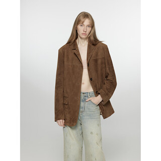 Fu zhien sydney past sheepskin retro brown wilderness maillard genuine leather jacket high-end suit leather jacket brown l