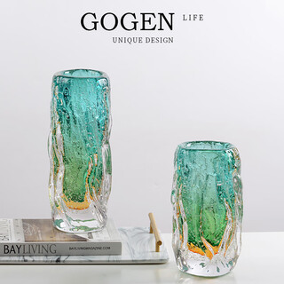 Lake blue glass vase, light luxury and high-end living room flower arrangement glass art dry flower vessel, dining table decoration ornaments, lake blue vase combination set