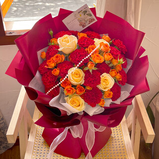 Xinyi flower express roses and carnations bouquets as gifts for mom and elders nationwide flower delivery in the city 21 champagne carnations mixed and matched bouquets