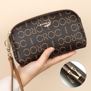 Crocodile shirt chinese valentine's day gift double zipper wrist bag women's printed clutch bag fashionable women's wallet long style for girlfriend camel