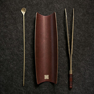 Snow said pure brass lacquer tea spoon tea clip three-piece set zen tea spoon single japanese kung fu tea set accessories tea brass tea spoon tea clip set - red