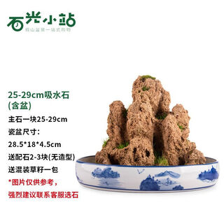 Shiguang station absorbent stone natural stone bonsai fish tank courtyard large fish pond landscaping absorbent stone original stone water stone bonsai 25-29cm absorbent stone containing 29cm blue flower pot