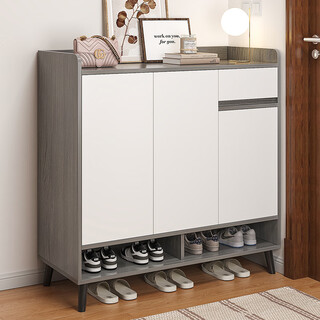 Jiajialin shoe cabinet simple home living room entrance entrance cabinet large capacity storage dust-proof and moisture-proof shoe cabinet shelf three doors and one drawer di gray 80*32*100cm