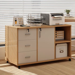 Jichen filing cabinet office wooden lockable small cabinet mobile storage drawer cabinet with wheels under the table storage cabinet low cabinet recommended three drawers one door two compartments pastoral color 100cm