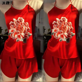 Muquer red mandarin duck bellyband su embroidery summer lace bellyband pajamas new ice silk embroidery antique sexy bellyband rich peony - red suit small size (80 to 140jin jin is equal to 0.5 kg)