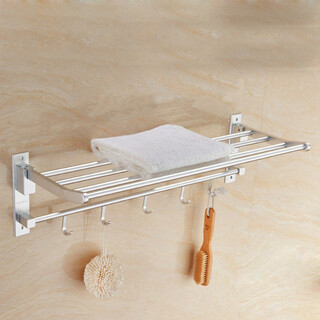 Kelaien space aluminum towel rack bathroom storage rack bathroom folding double-layer towel rack wall hanging no punching storage rack kl 3025 (total length 605mm long) - no punching