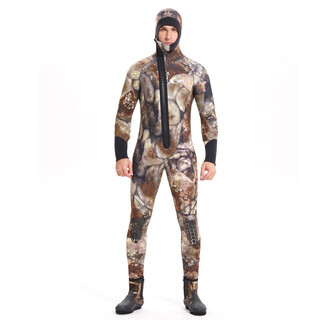 Swimming speed (yon sub) yon sub wetsuit one-piece thickened hooded wetsuit snorkeling suit 5mm winter swimming thermal suit cold-proof surfing suit 5mm gray camouflage plus velvet style xl