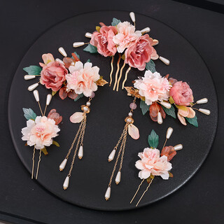 Wanbaozi hanfu headdress, hairpin, tassels, full set of ancient style hair crown set, step shake, ancient costume, silk floral hair comb, hairpin, super fairy accessories