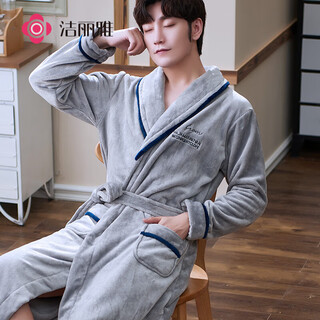 Jie liya (grace) flannel men's bathrobe autumn and winter dressing gown new coral velvet men's pajamas large size thickened rd-h velvet-pajamas wm three rows of letters gray-men 175xl
