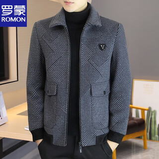 Romon woolen woolen jacket men's short autumn and winter new lapel woolen men's thickened warm casual jacket gray h856 m90-115jin jin equals 0.5 kg