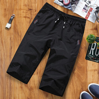 Shuobin men's cropped pants summer new style casual home and outdoor beach pants breeches quick-drying large pants trendy black one size (100-165jin jin is equal to 0.5kg)