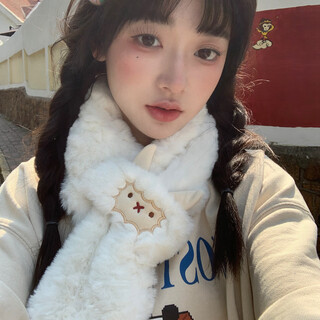 Yi xin short scarf women's scarf birthday gift for girls 2026 winter new style fashionable cute high value warm white lamb cross plush scarf white